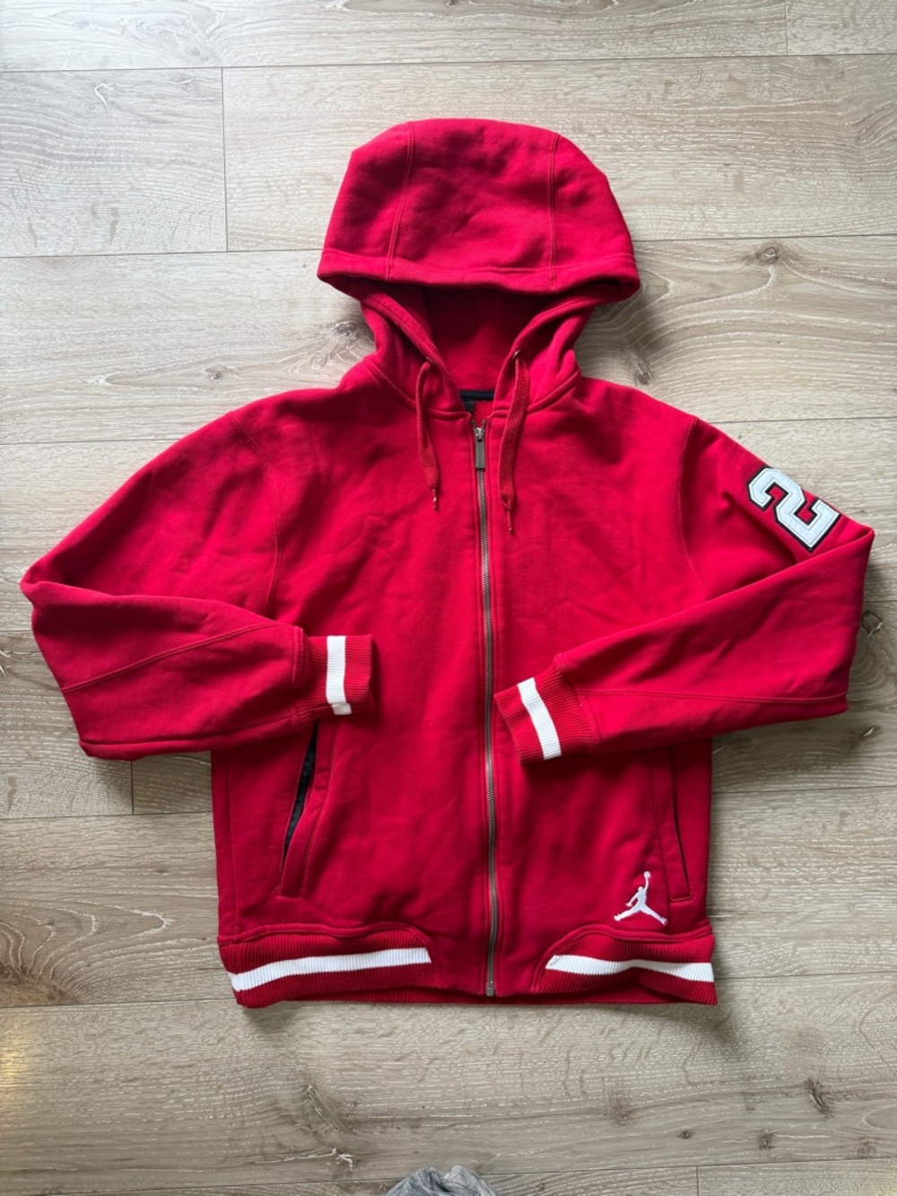 Vintage Jordan Red Hooded Zip-Up Jacket with White Accents